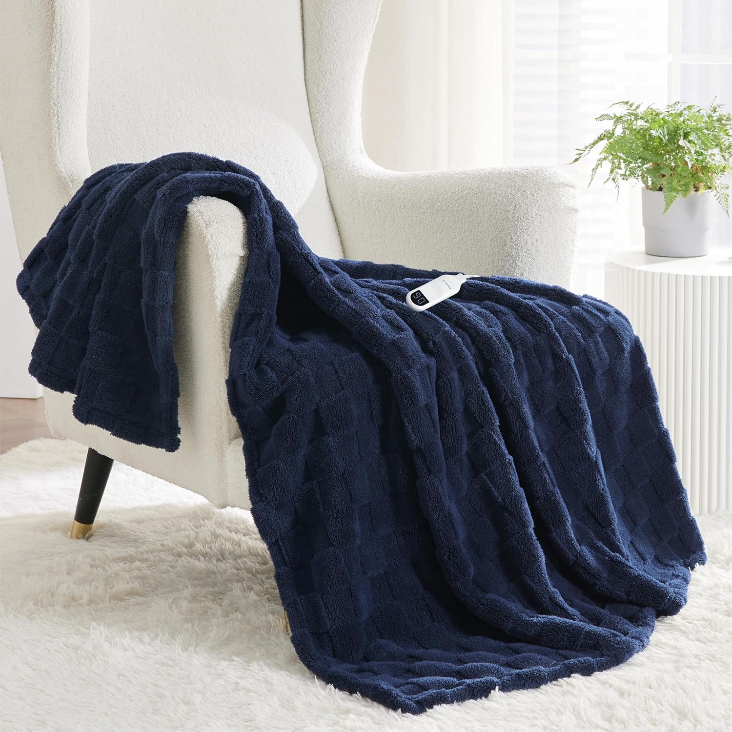 Bedsure Heated Blanket Throw, Textured Fleece Electric
