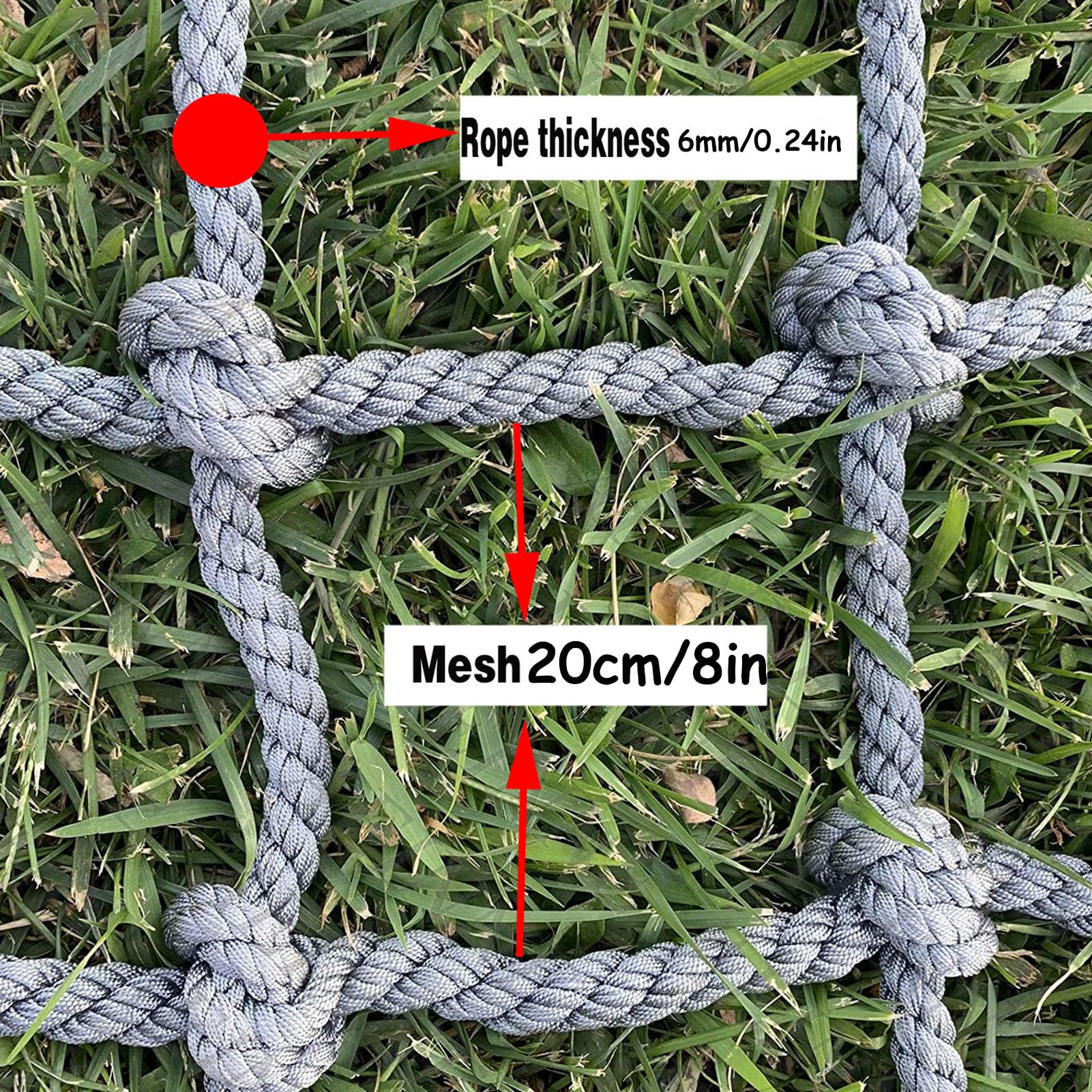 Indoor &Outdoor Climbing Rope Net Safety Net Adult Heavy Duty Strength Training Climbing Nets Net Dia 6mm Mesh 20cm Cargo Netting(Size:1x9m/3.3x29.5ft)