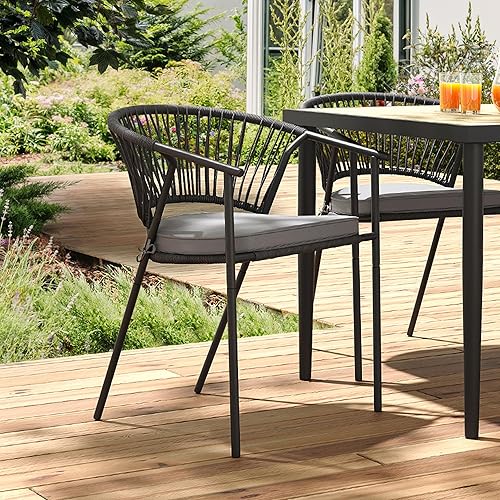 Miniatura 3 de YITAHOME Juego de 6 sillas de patio al aire libre, sillas de comedor apilables, mimbre de ratán, juego de muebles de patio al aire libre con cojín