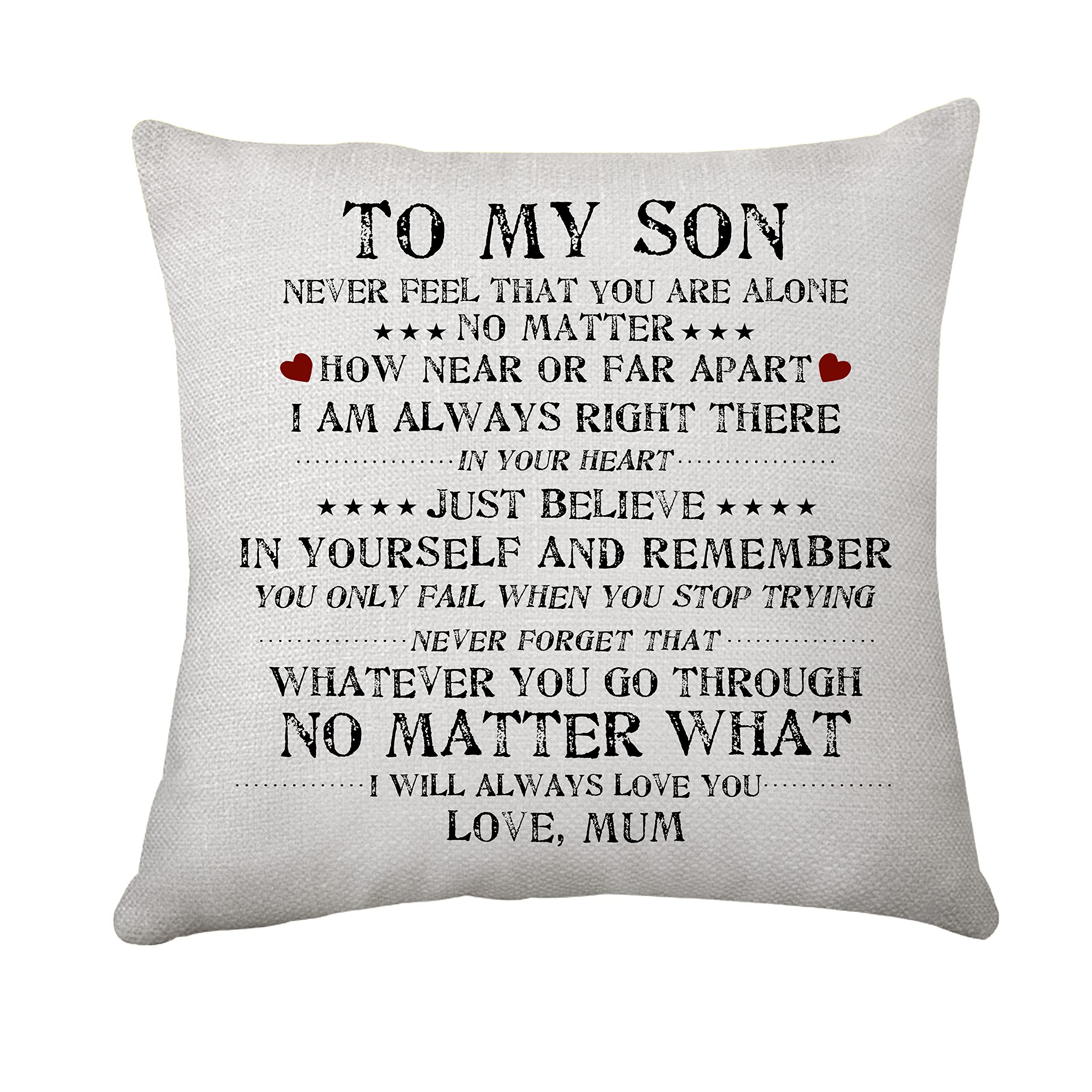 Hasodeo Son Gifts from Mum Son Cushion Cover 45 x 45 Gifts for Son Christmas Birthday Gift Positve Throw Pillow Cases Decorative Square Cushion Cover for Soft Home Decor (Son)