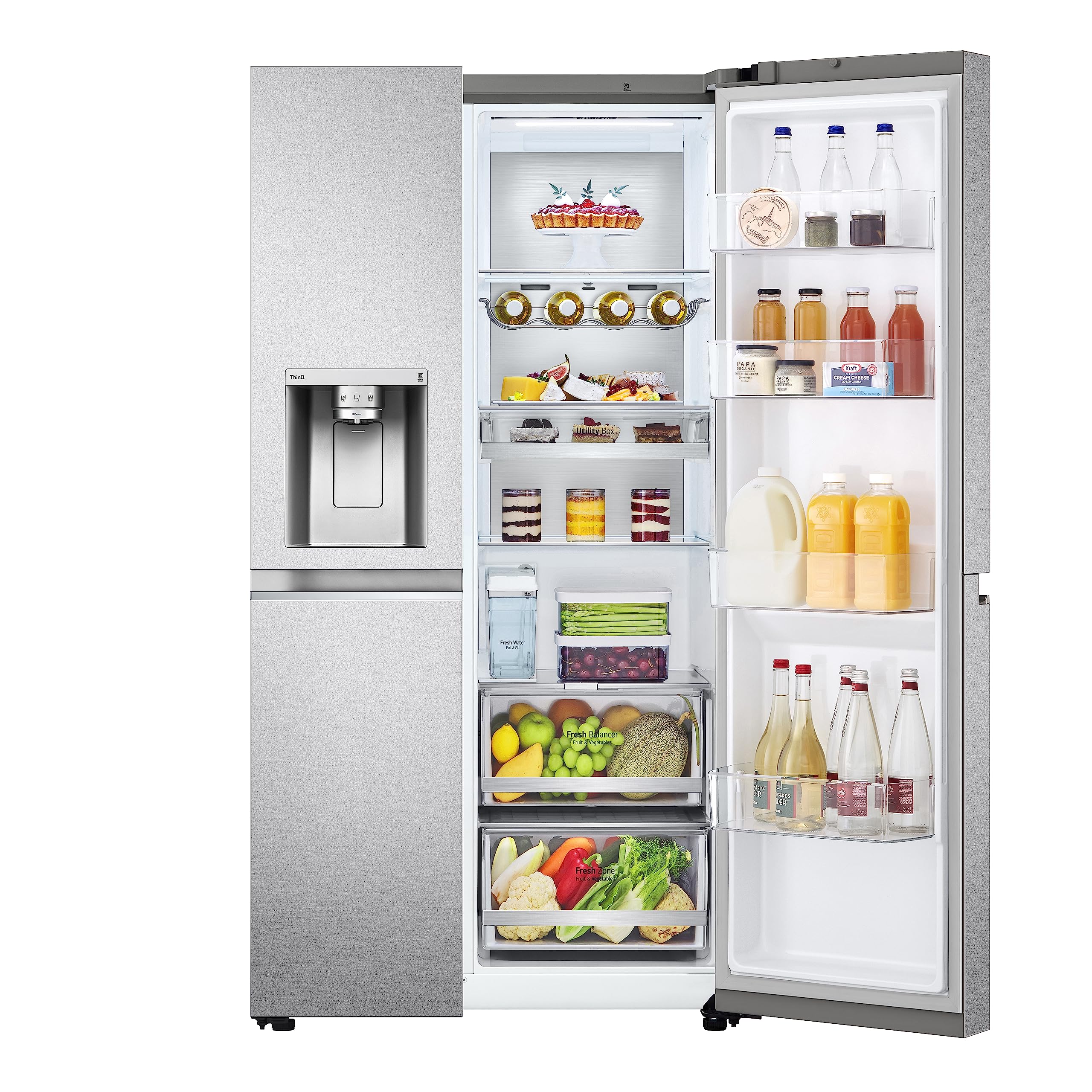 LG GSLV91MBAD Frigorifero Americano Side-by-Side, Classe D, Frigorifero No Frost, 635L, Wi-Fi, Door & Linear Cooling, Fresh Balancer, Dispenser senza allaccio, Igienizzazione UVnano, Acciaio