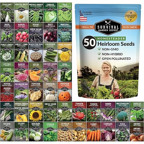 Homesteader Seed Vault - 50 Packs of Non-GMO Heirloom Vegetable, Fruit, Herb Seeds for Planting a Victory Garden - Grow Survival Food for Storage, Emergency Preparedness - Survival Garden Seeds