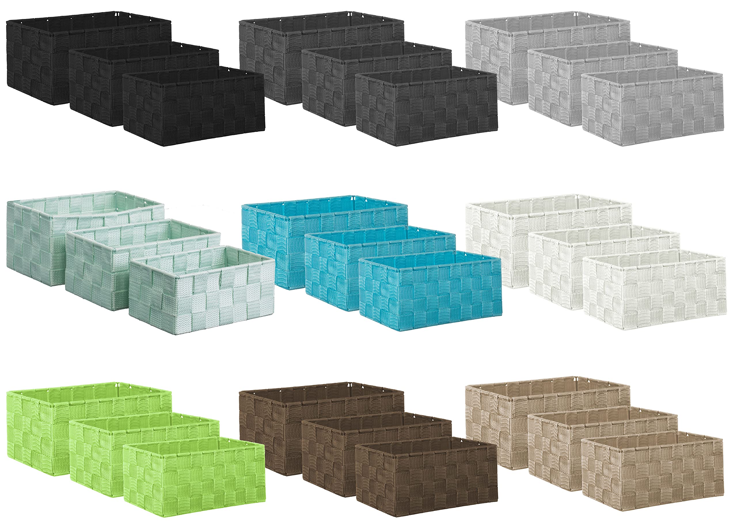 Brandsseller set di 3 Scatole Portaoggetti – 22x15x11 cm, 21x13x9,5 cm, 19x11x8,5 cm – Cestini rettangolari senza coperchio – intrecciati in effetto rattan con struttura in metallo – Marrone