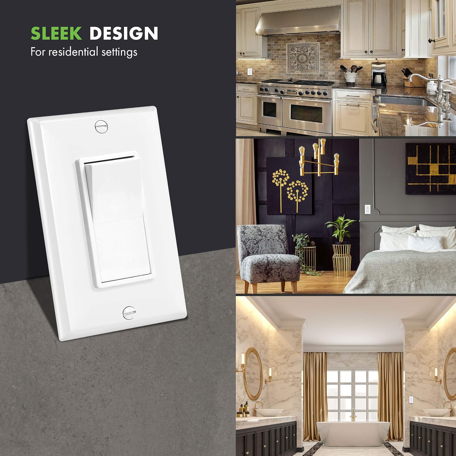 ENERLITES 3-Way Decorator Paddle Rocker Light Switch, Gloss Finish, Single Pole or Three Way, Grounding Screw, Residential Grade, 15A 120V/277V, 93150-WWP-10PCS, White (10 Pack)