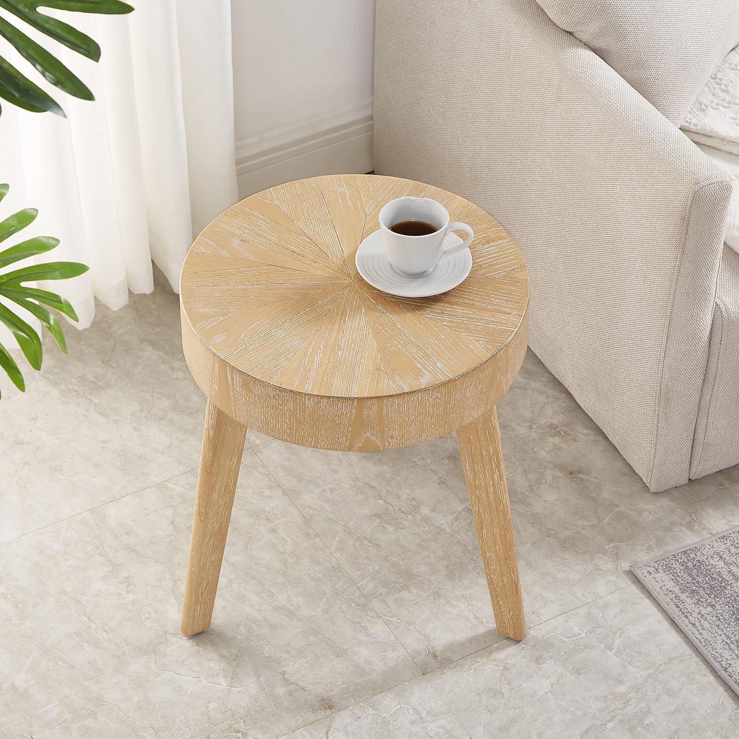 Buy Gexpusm Round Wood End Table, Farmhouse Side Table for Living Room