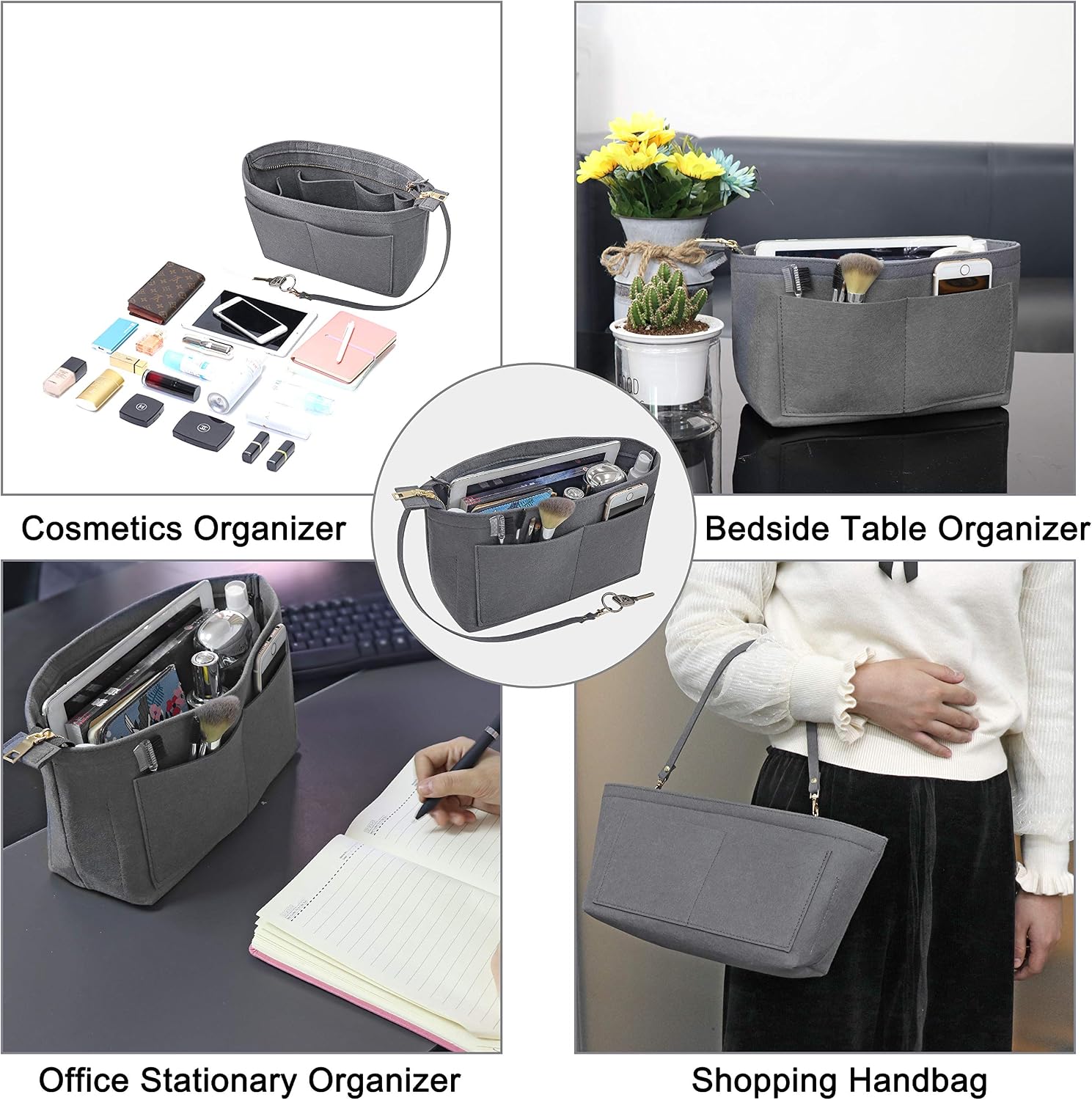 Purse Organizer Insert Felt Purse Insert Bag Organizers Multi Pockets Tote Bag in Bag for Women,Grey-M