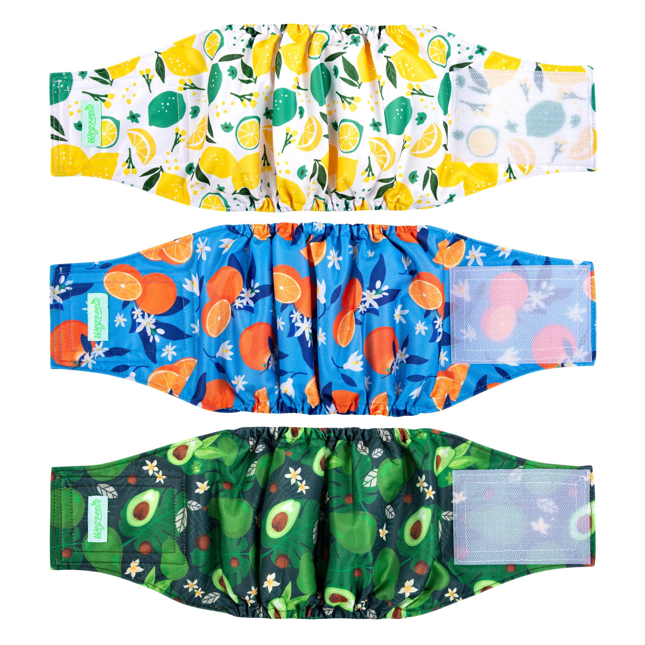 wegreeco Washable Male Dog Belly Band (Stylish Pattern)- Pack of 3 - Washable Male Dog Belly Wrap, Dog Diapers Male (Fruit, Large)