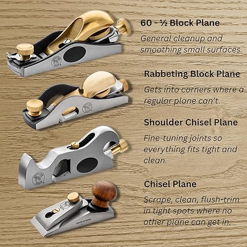 Vista 6 de Bench Dog No. 92 Shoulder Plane, & Chisel Plane - Hand Plane w/Nose Pieces – 3/4” Blade Clean, Sharp Corners w/No Ridge - Wood Plane w/Black Storage