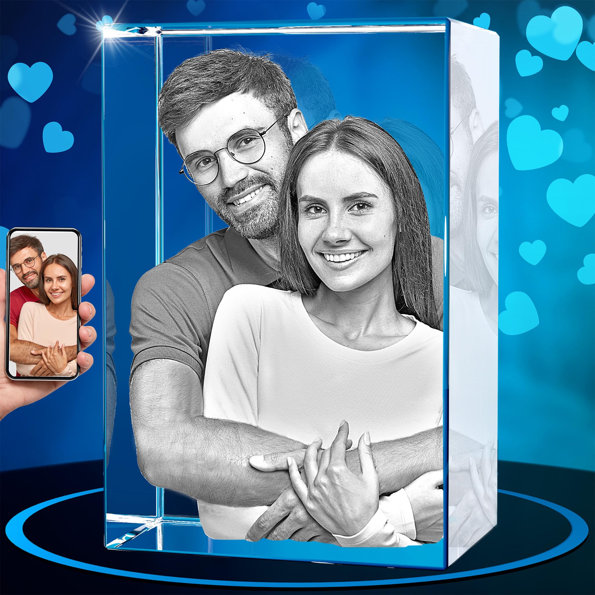 Crystal Photo, Personalized Mothers Day Gifts With Your Own Photo for Him, Her, Mom, Dad, 3D Laser Etched Picture, Engraved , Customized Memorial Anniversary Couples Gifts