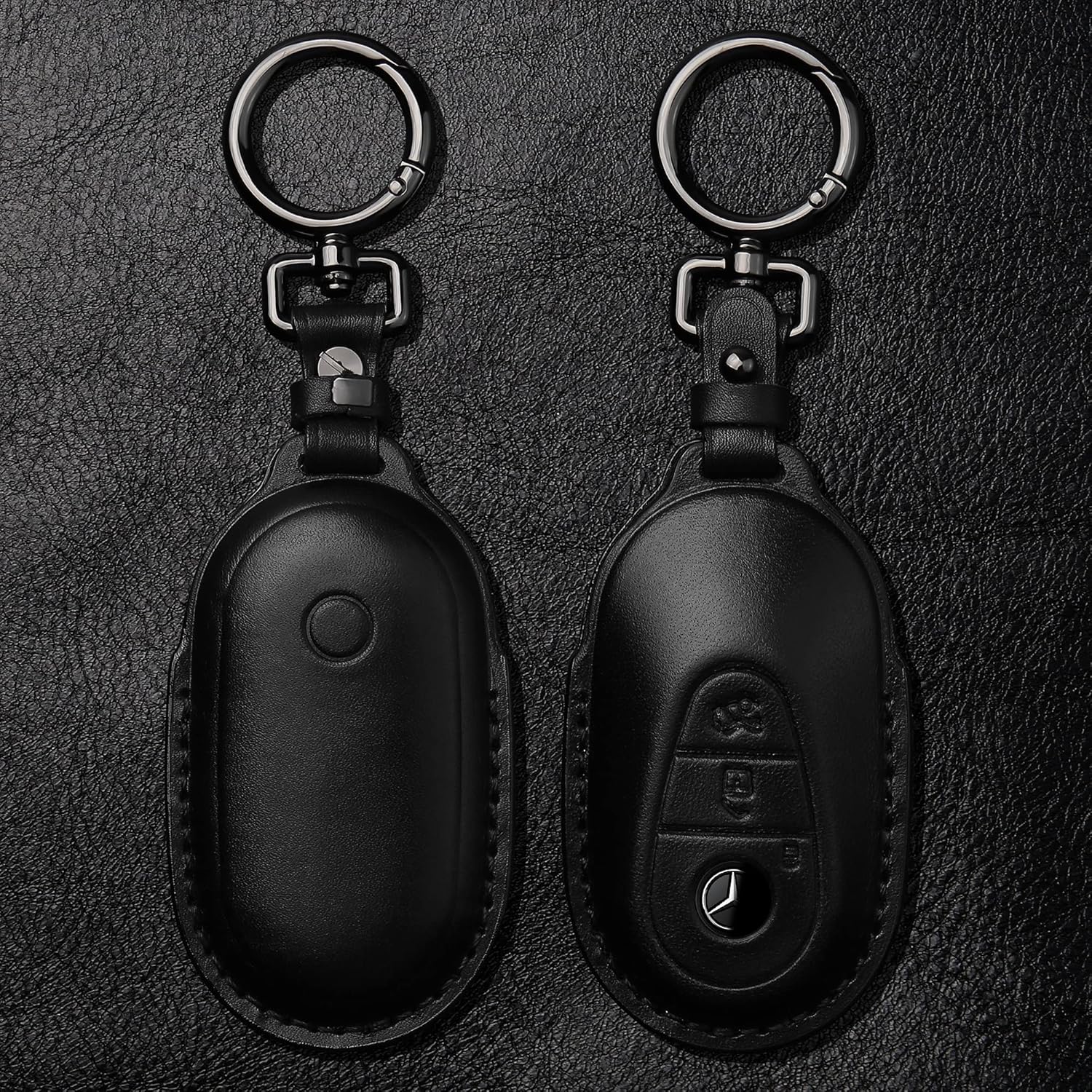 Tukellen for Mercedes Benz Leather Key Fob Cover with Keychain Compatible with 2020-2025 Mercedes Benz S-Class G-Class E-Class Smart Remote, Genuine Leather For Mercedes Benz Key case-Black