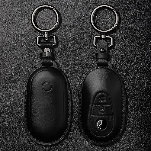 Miniatura 2 de Tukellen Funda de cuero para llavero de Mercedes Benz con llavero compatible con Mercedes Benz Clase S Clase G Clase E 2020-2022, cuero genuino para
