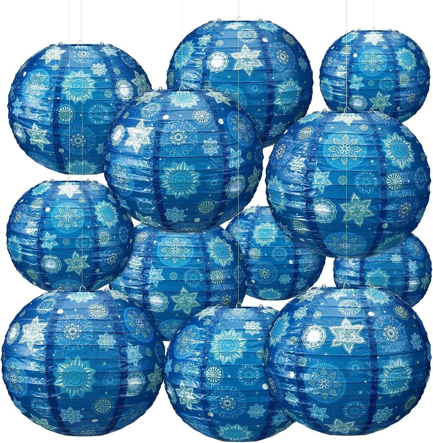 Retisee 12 Pcs 10 Inch Blue Paisley Paper Lanterns Hanging Paper