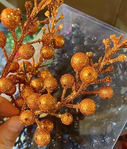 Miniatura 8 de YYCRAFT Tallos de bayas con purpurina, púas de bayas artificiales de 9.5 pulgadas para adornos de árbol de Navidad, corona de Navidad, manualidades,