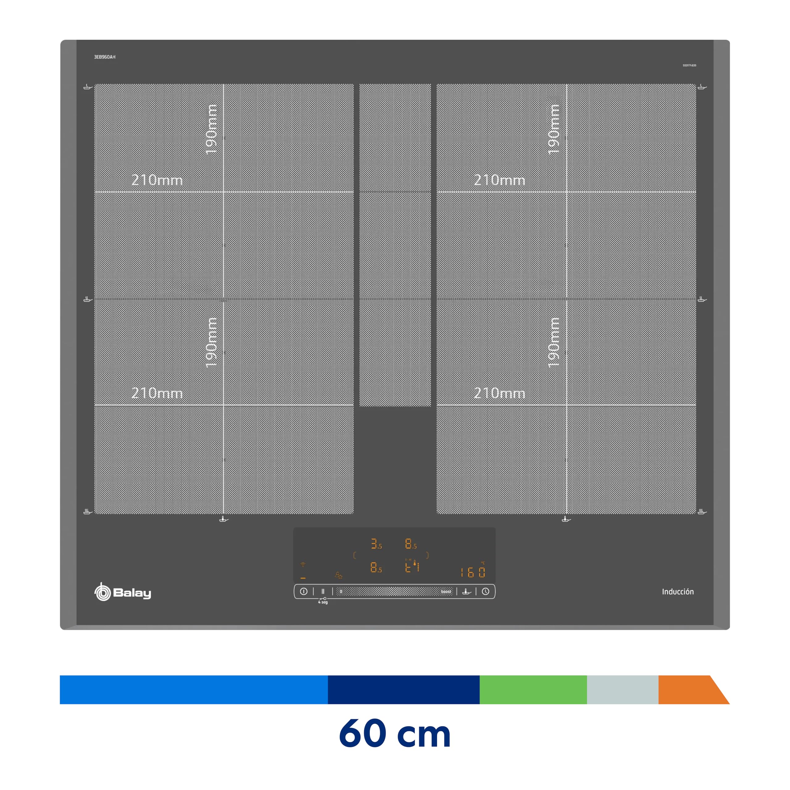 Balay, Placa de Inducción, 2 fuegos, Flex Inducción total, Gris, 3EB960AH