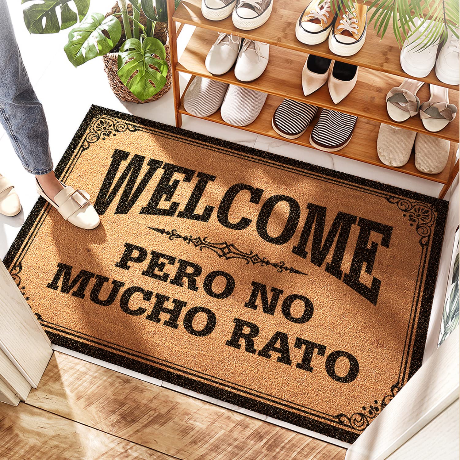 COTECI Welcome Wycieraczki Śmieszne Welcome Pero No Mucho Rato Maty Gumowy Antypoślizgowy Podkład Można prać w pralce, Dywan wejściowy do drzwi wejściowych do ogrodu/kuchni/sypialni 81 cm x 50 cm