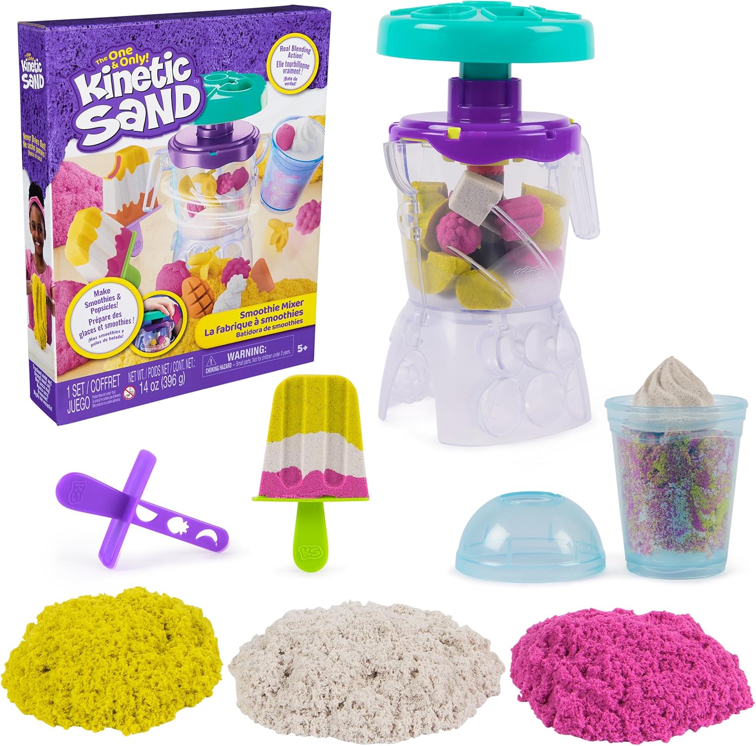 Kinetic Sand, Smoothie Mixer Playset, Easter Basket Stuffers, Includes 14 oz Moldable Play Sand, Tools & Popsicle Mold, Play Food Toy