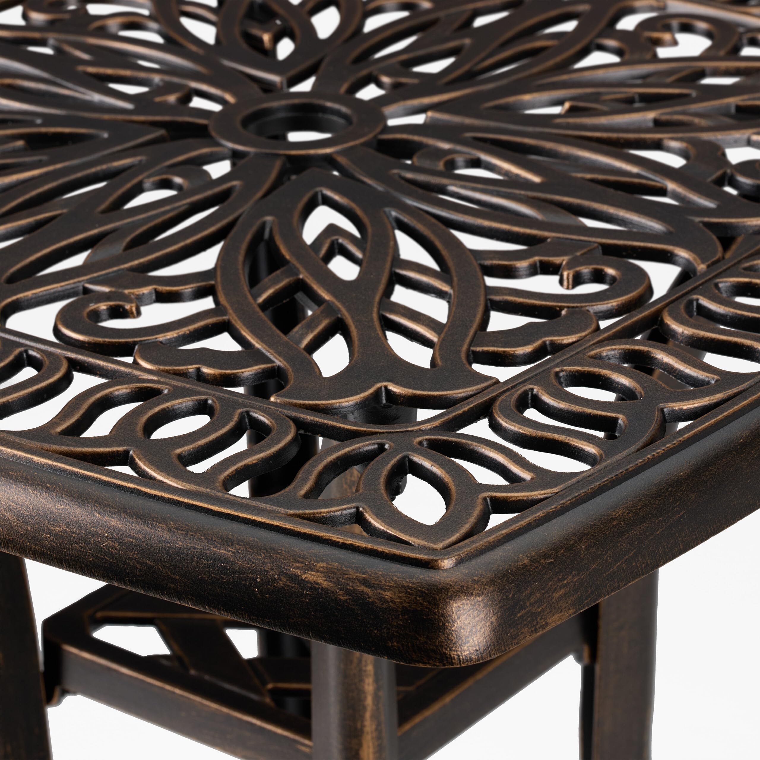 Relaxdays Table de Jardin, Design Rustique, Fonte d'aluminium, H x L x P : 53 x 53,5 x 53,5 cm, Noir et Bronze