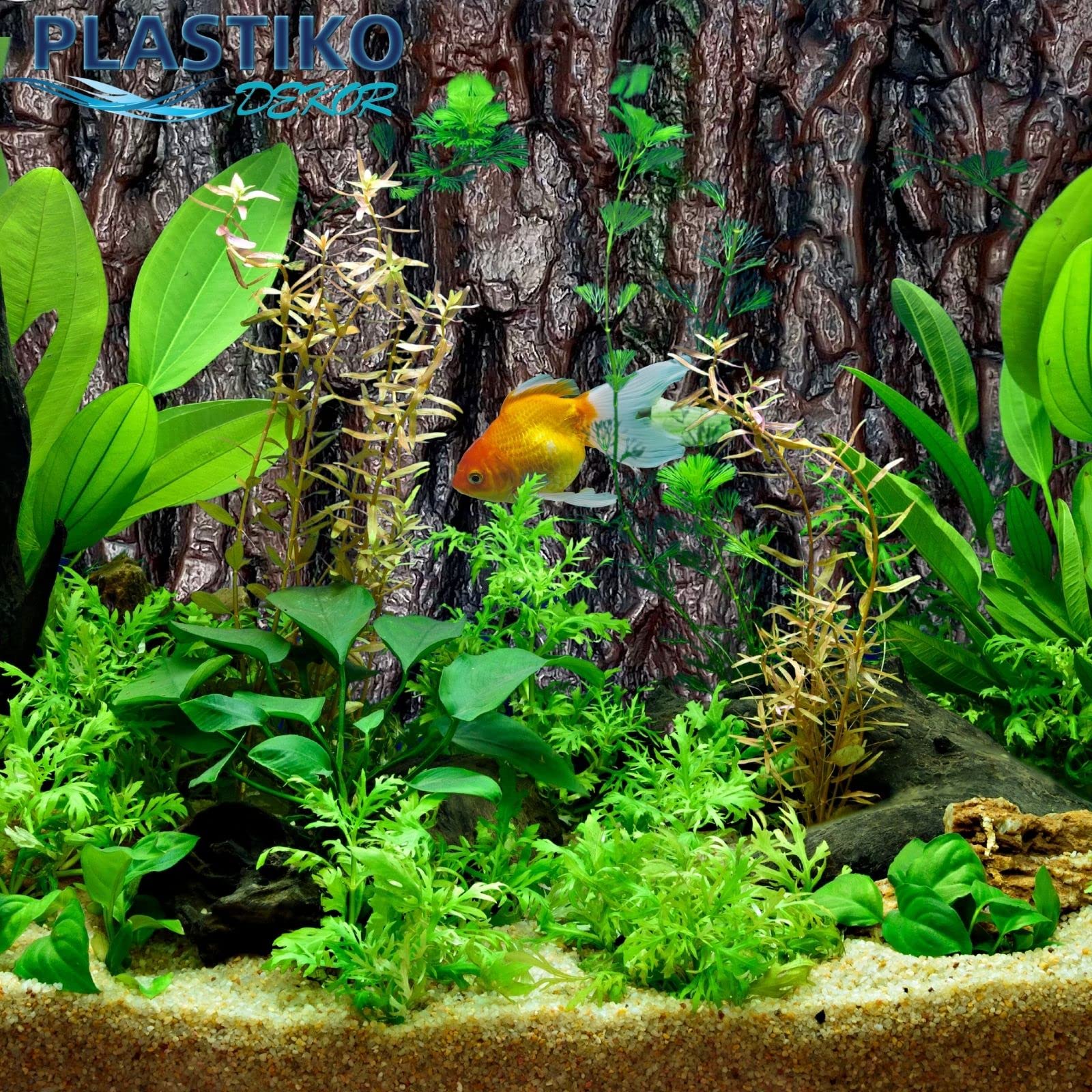 PLASTIKO - Fondo de Acuario 3D I Pared Trasera 100 x 40 cm I Fácil de Montar y Limpiar I No Requiere Pegado I Seguro para Animales I Marrón con patrón de Corteza de árbol
