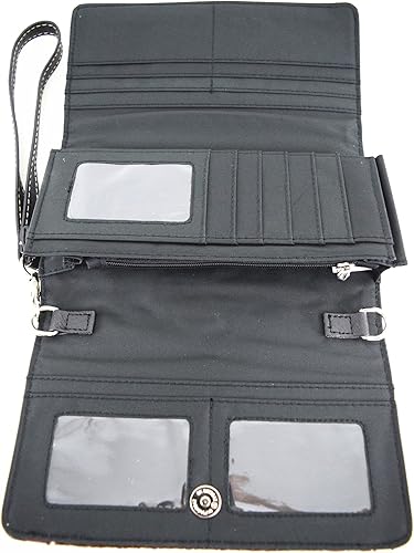 Miniatura 3 de Western Feather Tooled Leather Floral Laser Cut Flower Purse Studs Single Shoulder Bag Clutch Mujer Trifold Wristlets Wallet (negro)