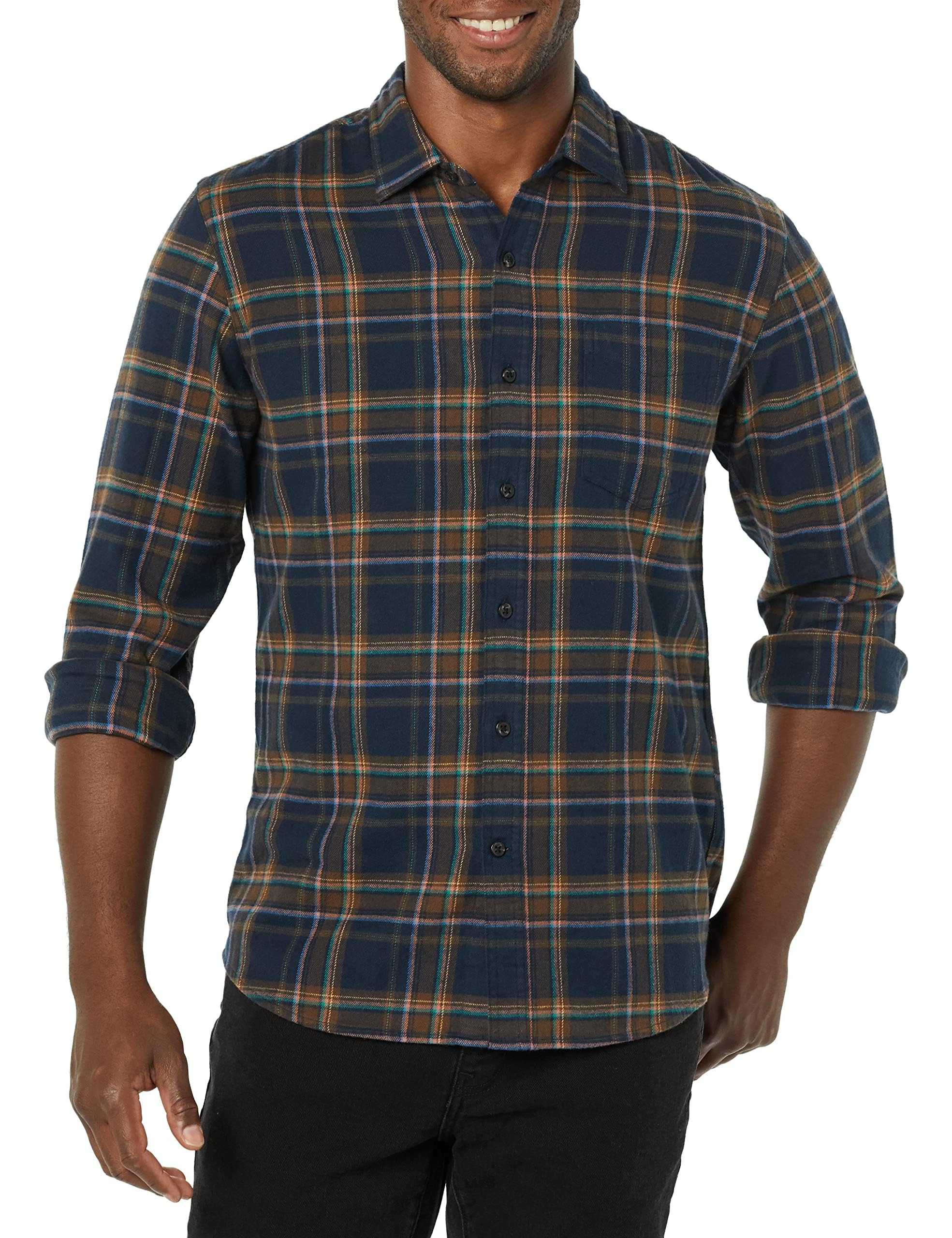 Amazon Essentials Men's Slim Fit Long Sleeve Flannel Shirt Button Down Checked