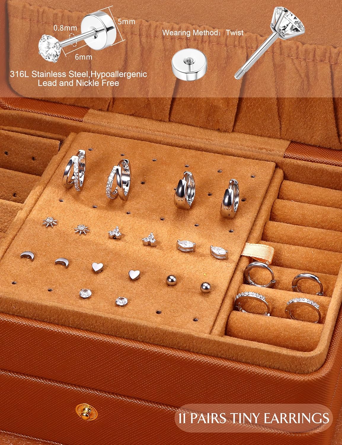 Dochais 14K Gold Plated Surgical Steel Earrings for Sensitive Ears 20G Flat Back Earrings Small Hoop for Women Trendy Dainty Cartilage Stacks Flatback Stud for Helix Multiple Piercing Jewelry - Image 2