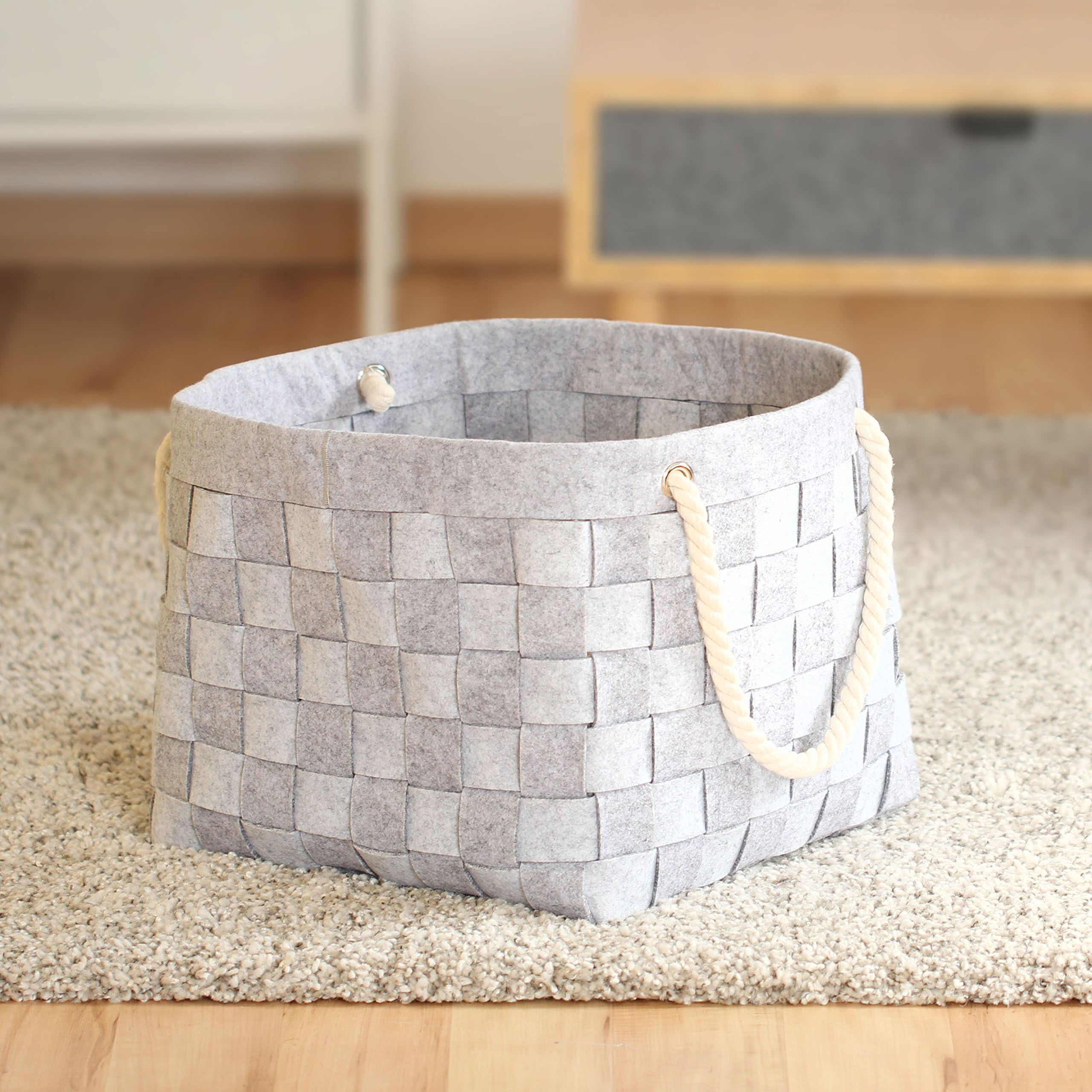 Lucky Sign Woven Felt Storage Basket Square(gray)