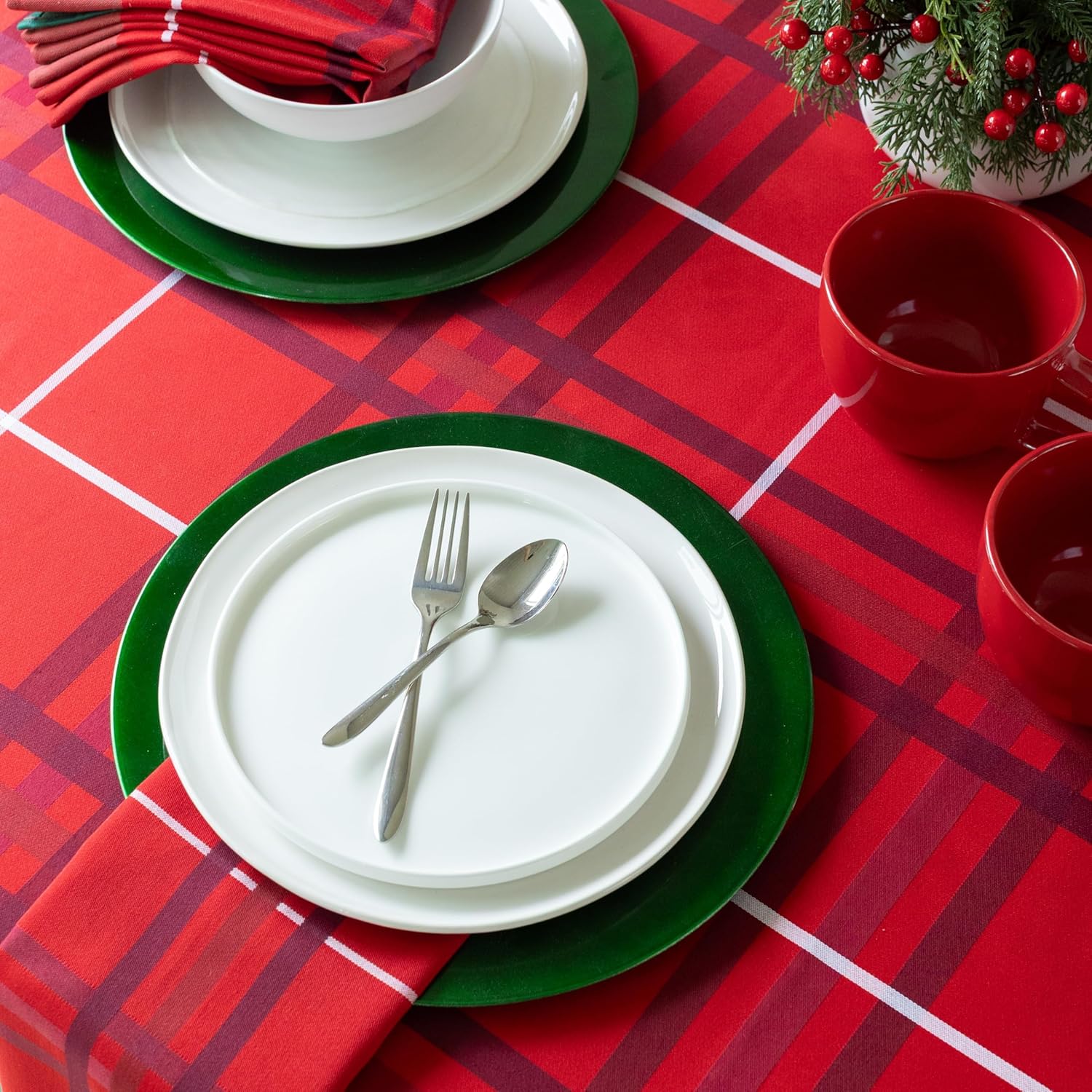 Benson Mills Heavyweight Yarn Dyed Engineered Woven Fabric Plaid Table Cloth, for Holiday Entertaining, Winter, and Christmas Tablecloth (Bristol Plaid, 70" Round)