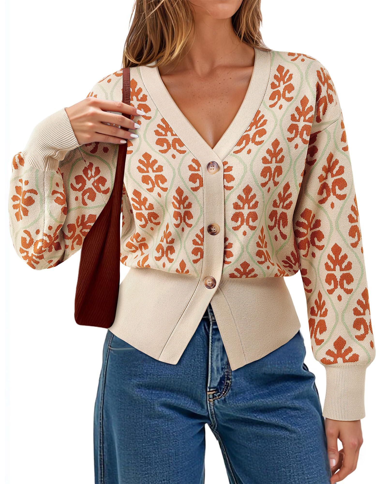 Gaharu Womens Open Front Cardigan Sweaters Long Sleeve Knitted Button Tops Casual V-Neck Peplum Outerwear for Women Trendy