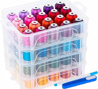 NewBrothread 80 Spools Janome-Compatible Embroidery Machine Thread Kit, 500m 40wt Polyester with Stackable Clear Storage Box