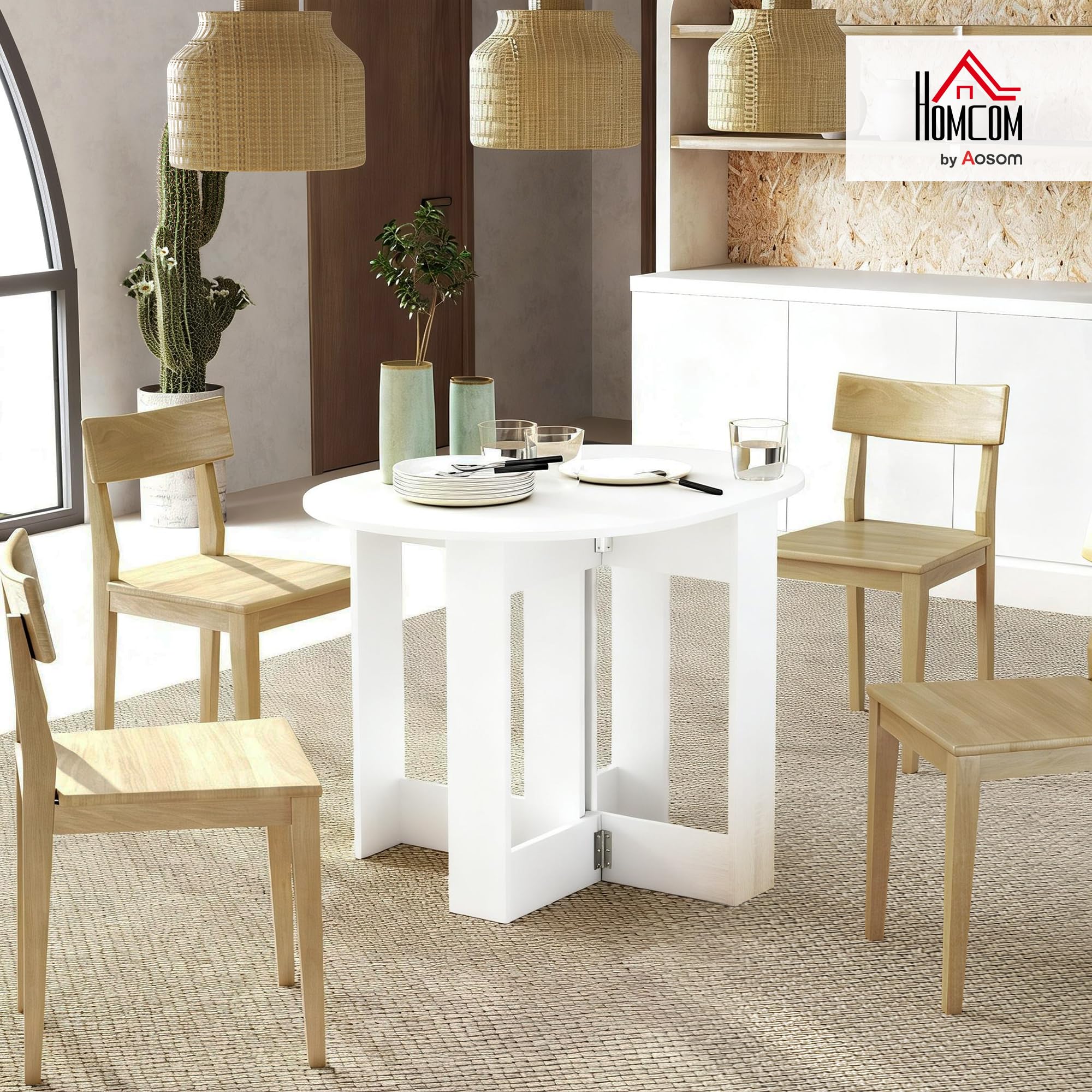 HOMCOM Mesa Plegable de Comedor Mesa de Cocina Plegable con 2 Alas Abatibles Mesa Plegable para 2-4 Personas 104x76x73,7 cm Blanco