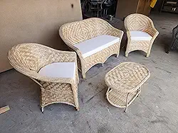 Conjunto Poltronas Sofá E Mesa Centro Pandeiro em Fibra Sintética Área Externa Interna