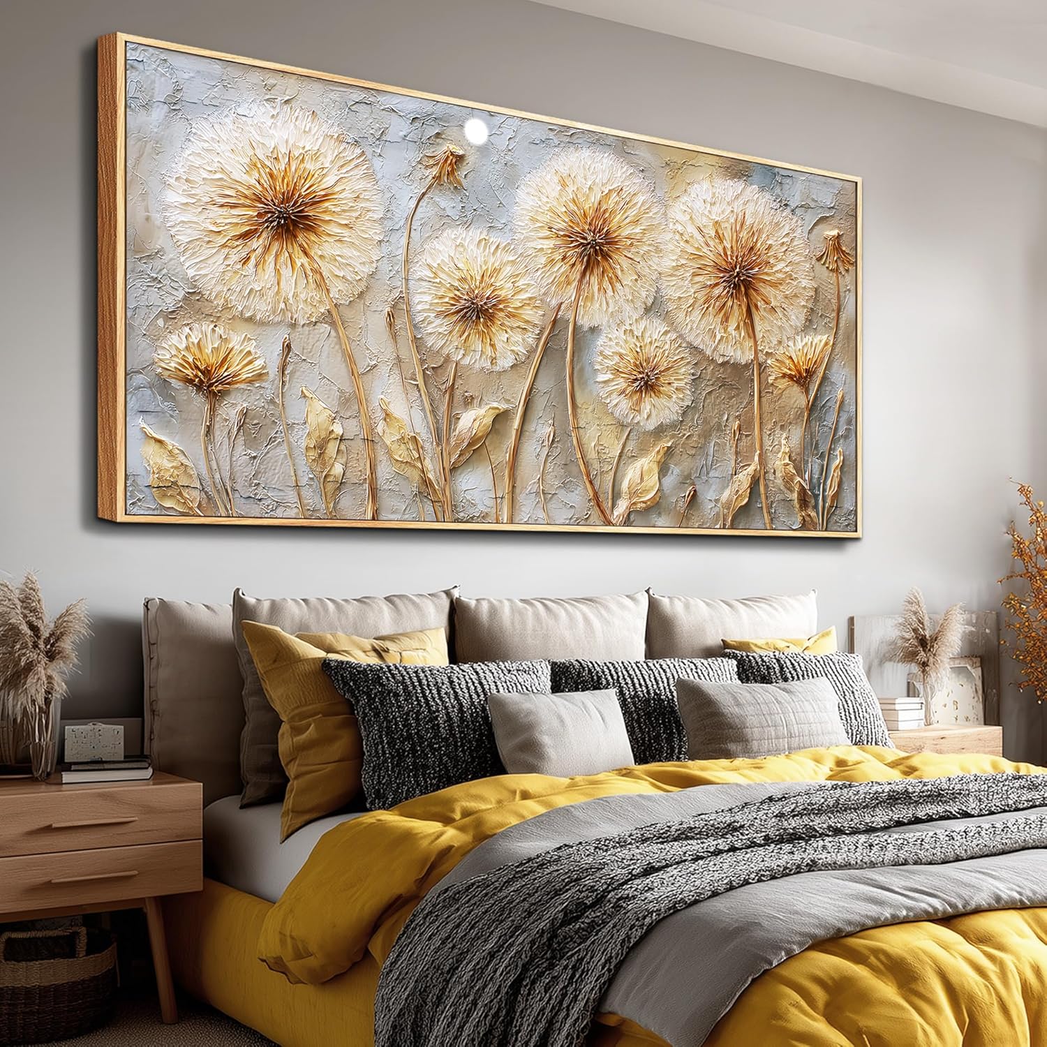 judasjart canvas wall art for living room large wall decor for office bedroom decorations neutral dandelion floral landscape pictures farmhouse painting artwork room wall mural aesthetic home decor 30x60 in 60"l x 30"w neutral dandelion floral canvas print