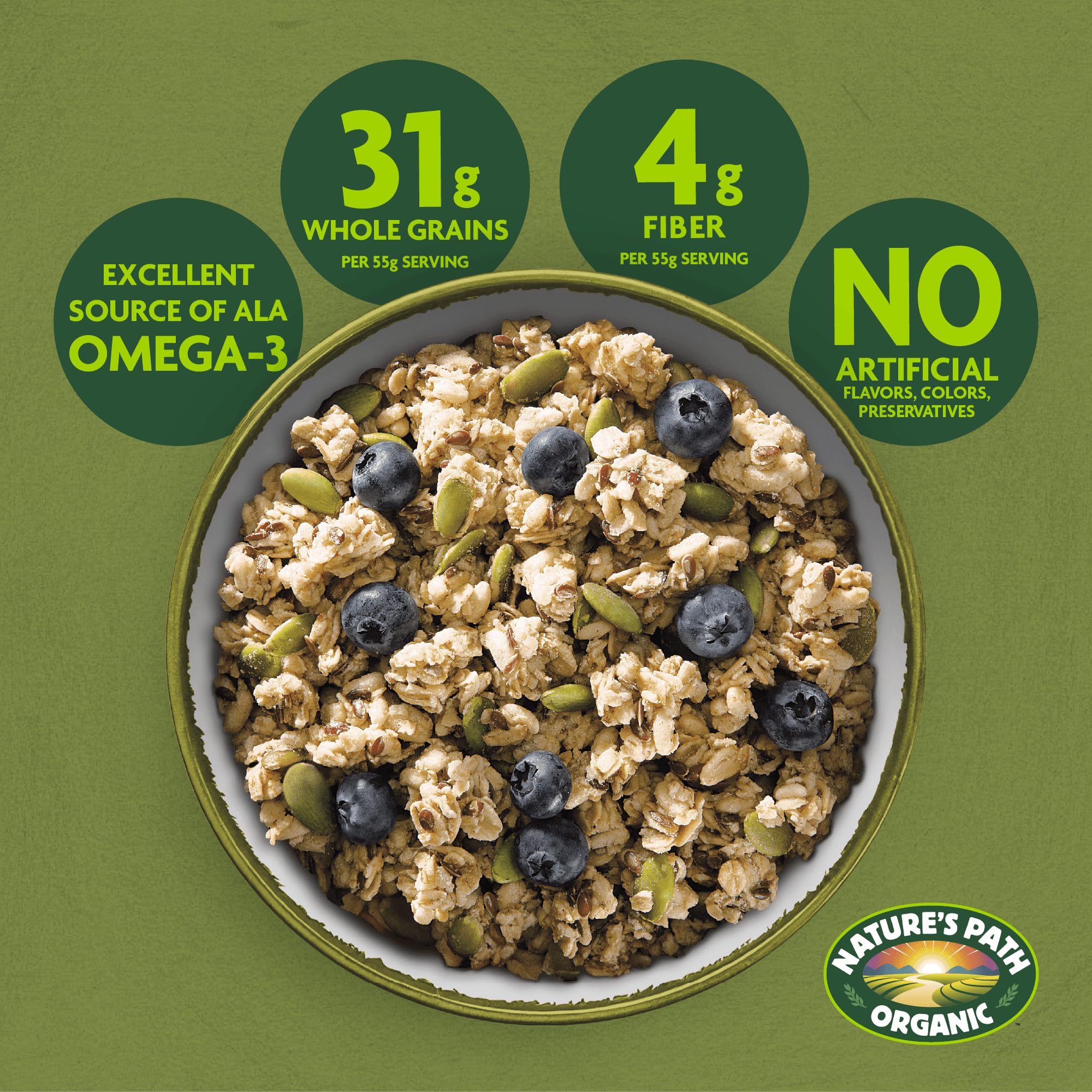 Nature's Path Organic Pumpkin Seed and Flax Granola, 11.5 Ounce (Pack of 12), Non-GMO, Heart Healthy, High Fiber, 6g Plant Based Protein