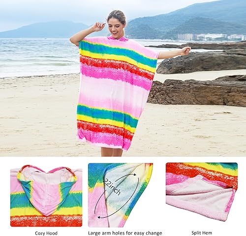 Miniatura 7 de Poncho de surf cambiador, bata de toalla para adultos, hombres y mujeres, poncho con capucha para cambio de traje de neopreno para surf, natación,