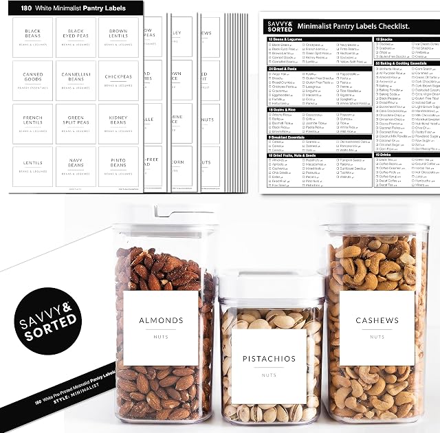 Minimalist Pantry Labels for Food Containers - 180 Food Labels for Organizing Food Storage for Jars Kitchen Label for Storage Bins - Jar Stickers Pantry Containers