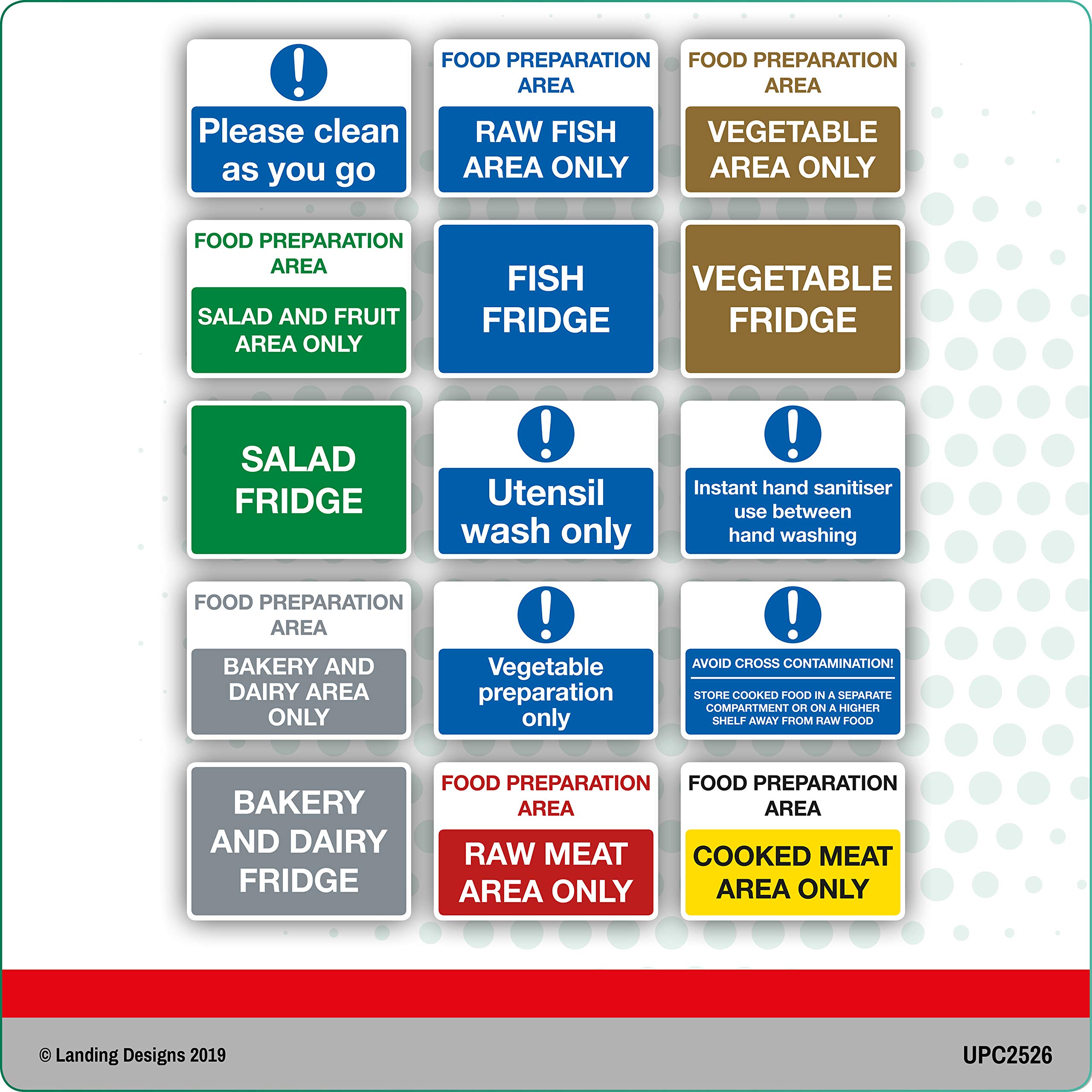 Landing Designs White Fish/Raw/Cooked Meat/Vegetables/Food Hygiene Food Kitchen S/A Stickers (Avoid Cross Contamination) 210Mm By 148Mm