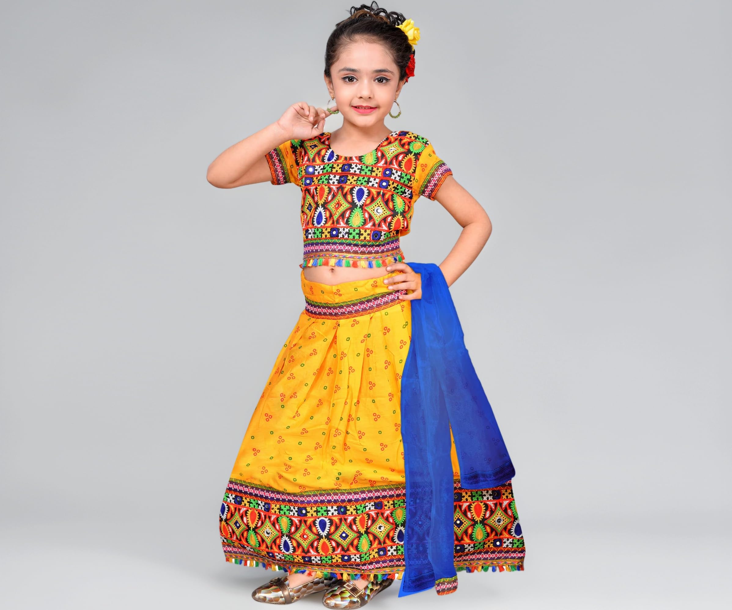 AHHAAAA Kids Ethnic Cotton Blend Radha Dress Lehenga Choli Chania Choli Set For Baby Girls