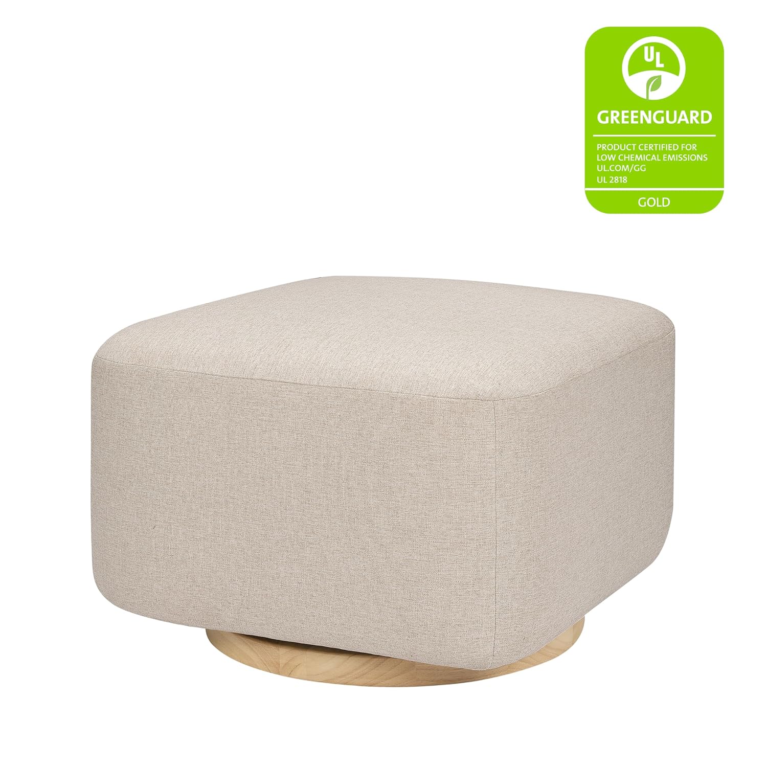 Babyletto Kiwi Gliding Ottoman in Performance Beach Eco-Weave with Light Wood Base, Water Repellent & Stain Resistant, Greenguard Gold and CertiPUR-US Certified