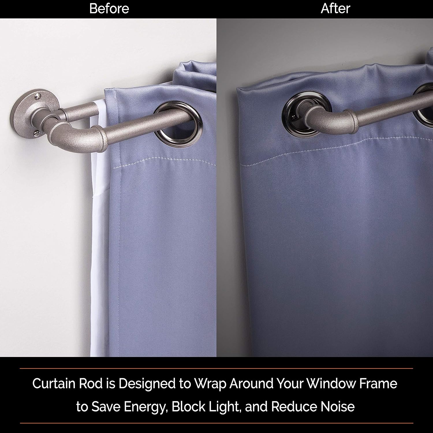 Sun Zero Bronn Wrap Around Window Double Curtain Rod, 36-66", Matte Black : Home & Kitchen