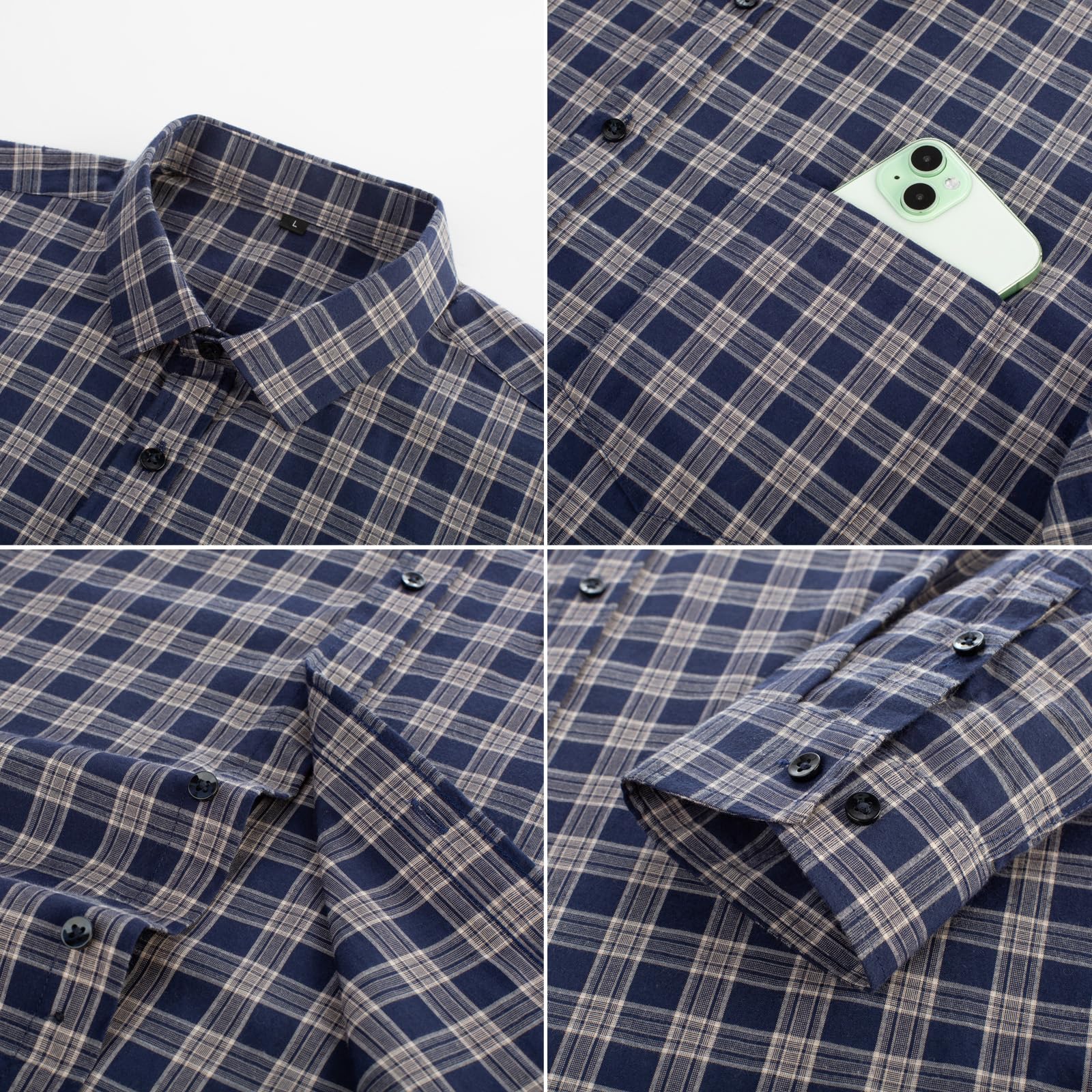 PJ PAUL JONES Camicia da uomo slim fit a quadri con bottoni in cotone a maniche lunghe casual a quadretti