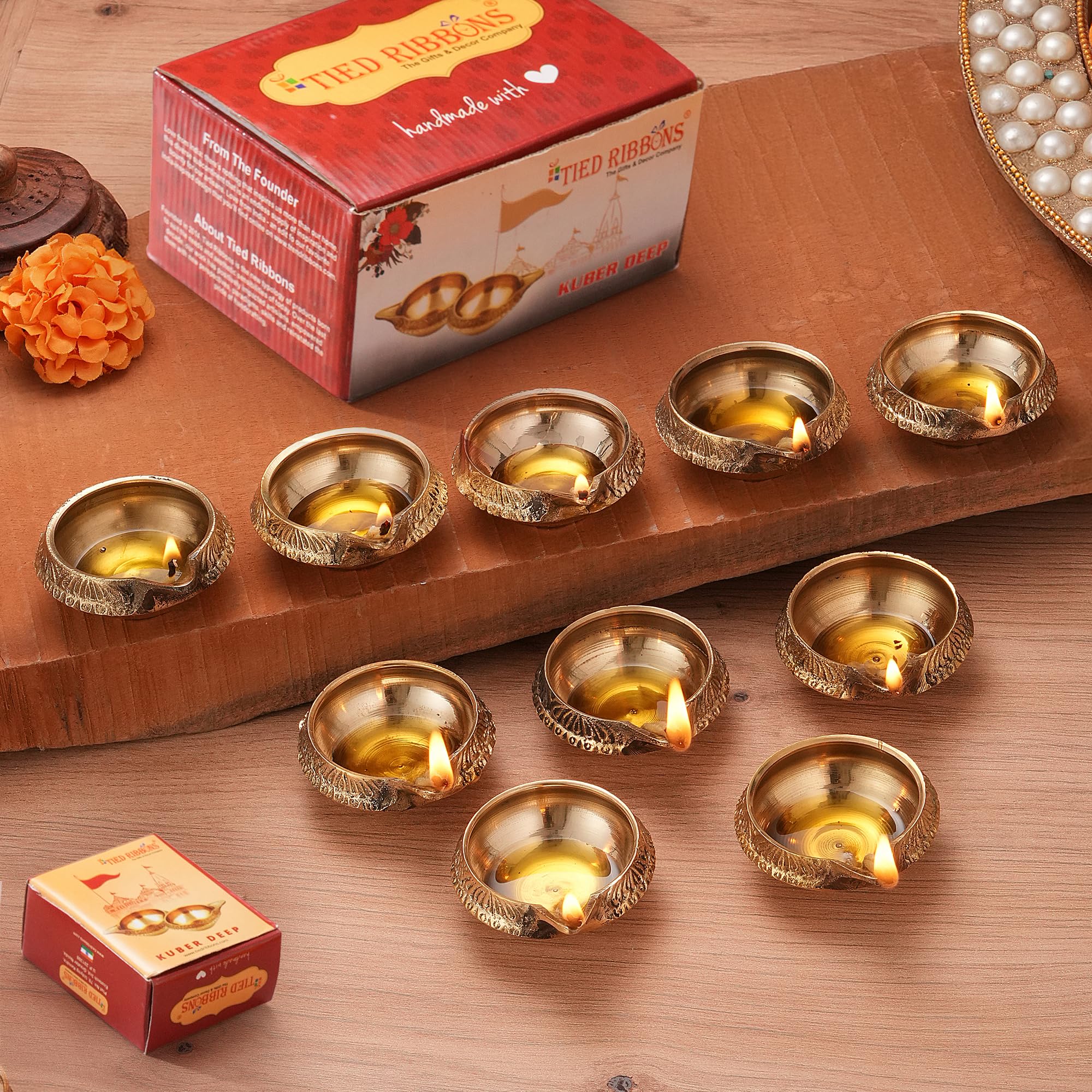 TIED RIBBONS Set of 10 Brass Diya for Puja Room Oil Lamp - Decorations Items for Home Decor Office (2.8 cm X 6.3 cm, Brass) - Pooja Diya - Gift Item-image-16