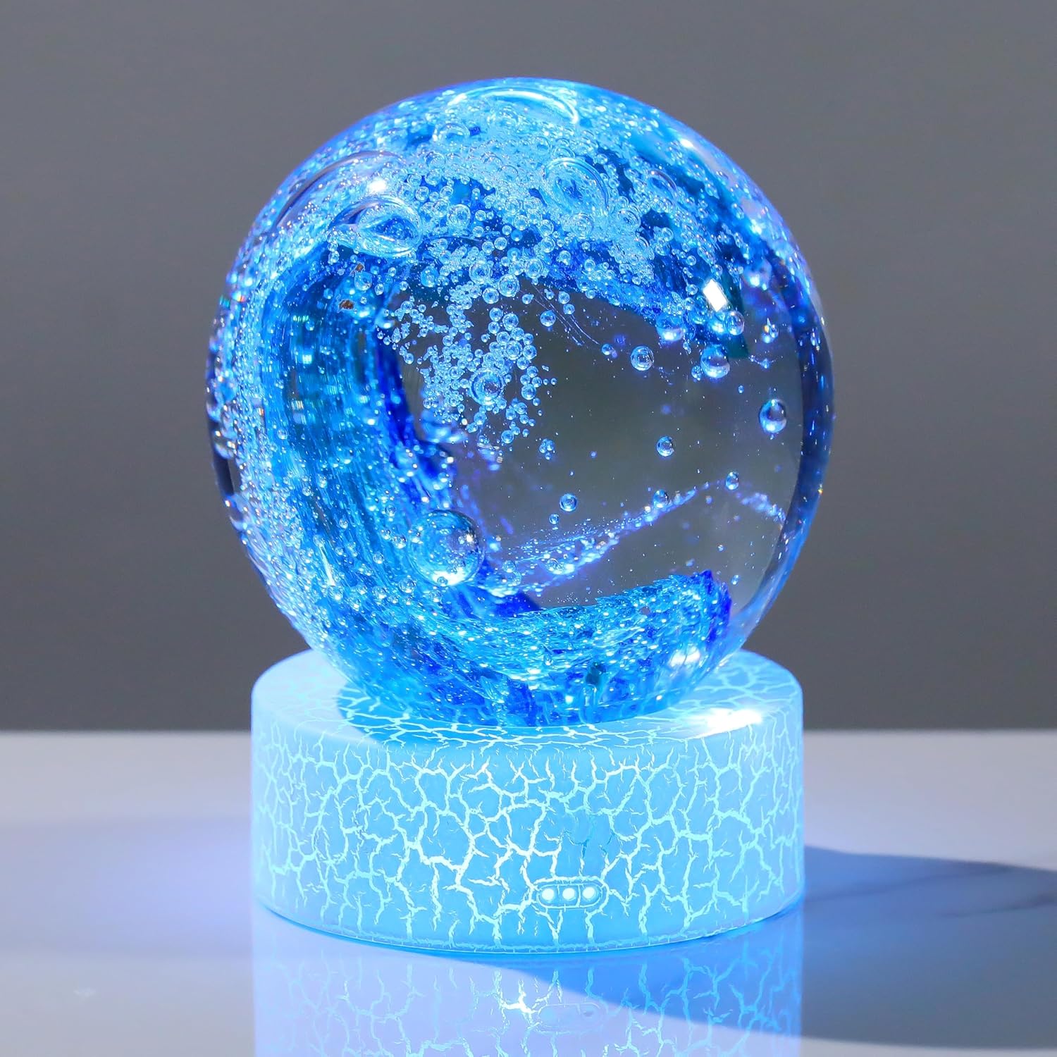 hand blown ocean waves glass decor crystal ball - coastal collectible figurines sphere paperweight glass ball aquarium decor office beach decor ocean gift lovers paper weights dark blue&green