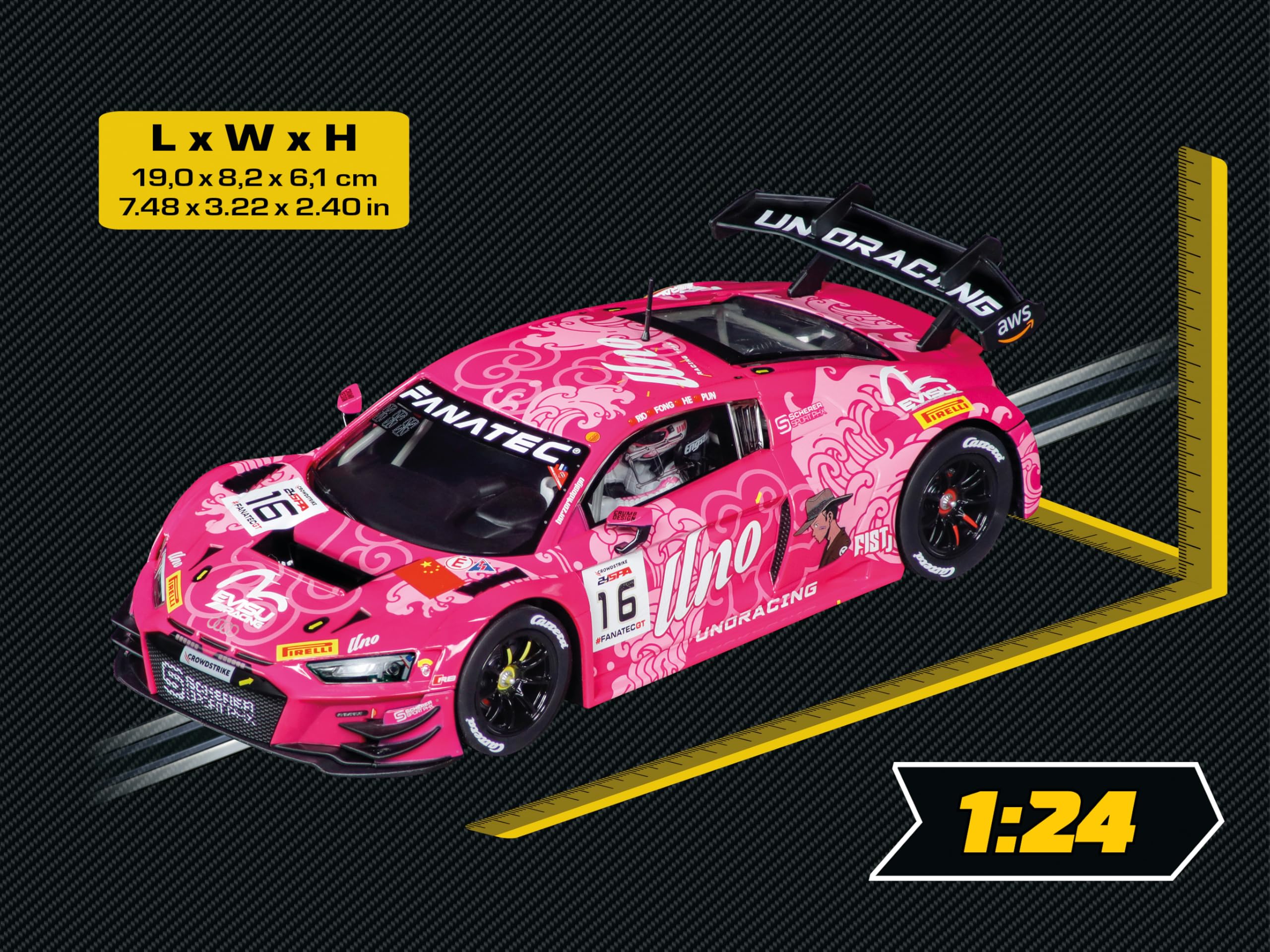 Carrera Digital 124 20023992 Audi R8 LMS GT3 evo II Uno Racing Team, No.16 1:24 Scale Slot Car With Working Front - Image 3