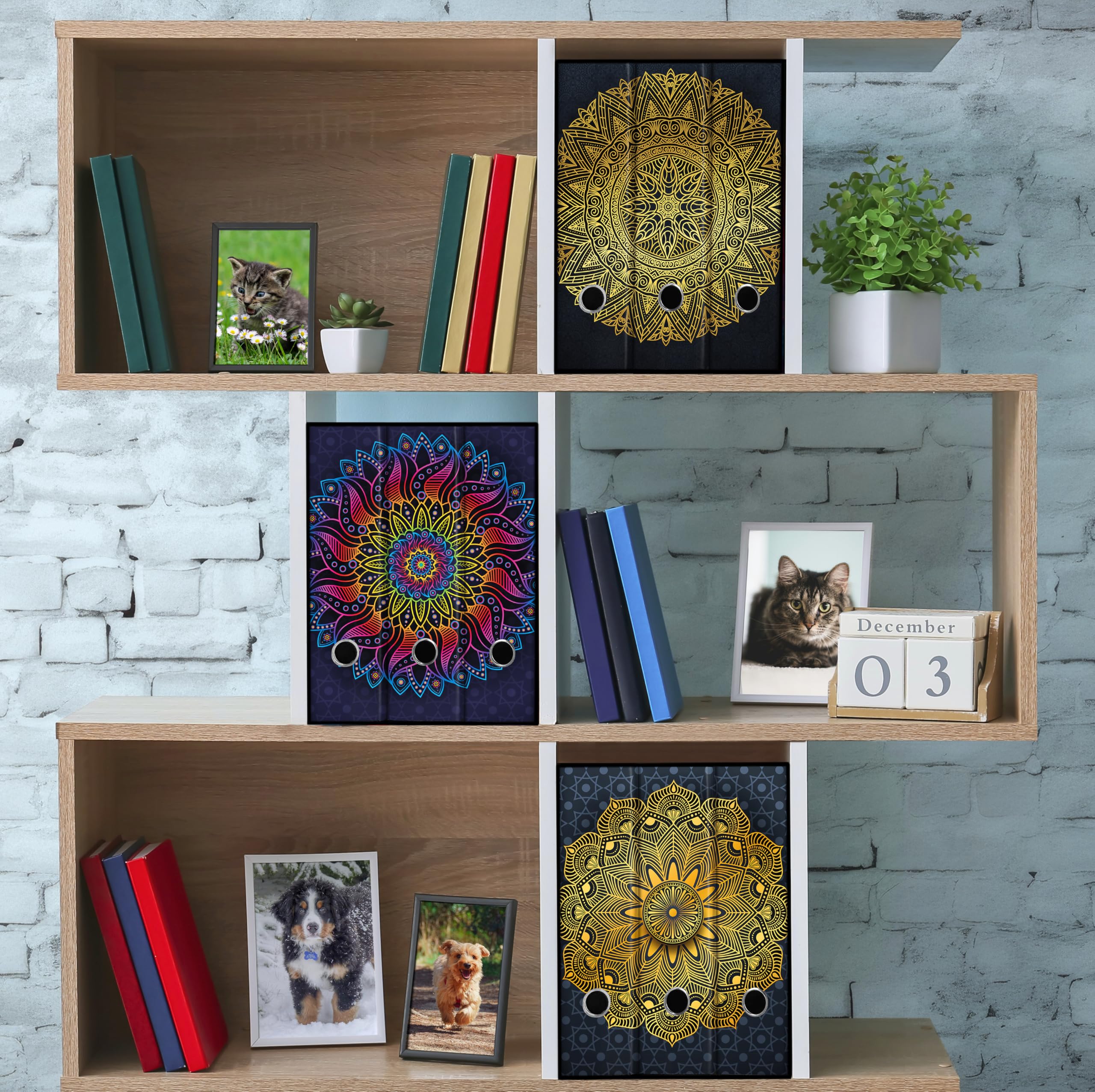 Set 3 raccoglitori ad anelli - MANDALA color ORO sfondo BLU (H31 cm con 2 anelli)