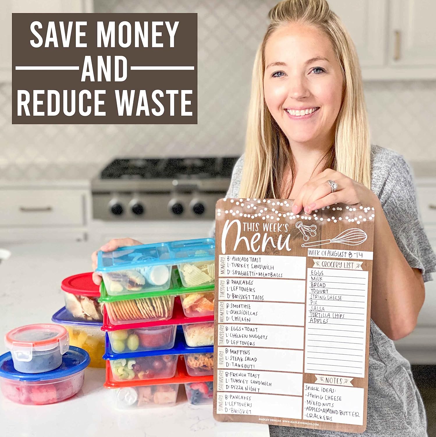 Magnetic Meal Planner for Refrigerator - Rustic Magnetic Weekly Menu Board for Kitchen Conversion Chart Magnet, Weekly Meal Planner Dry Erase Board for Refrigerator, Magnetic Menu Board for Fridge