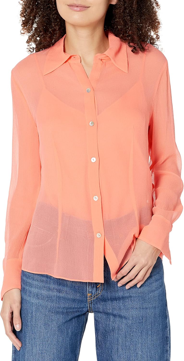 Vince Womens Sheer Crinkle Long Sleeve Shirt