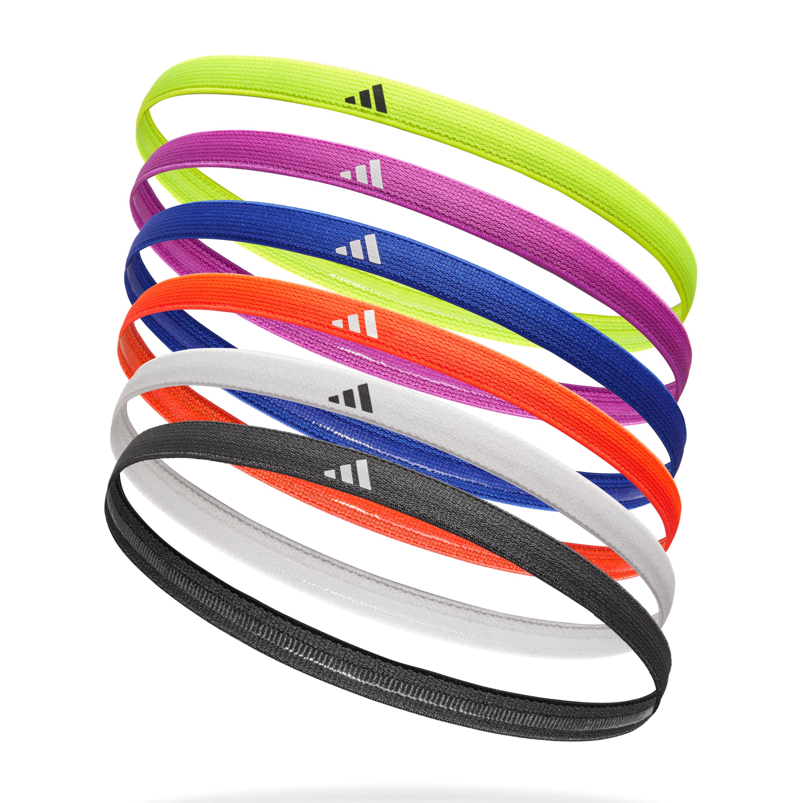 adidas Hairband Set - 6 Thin - Bright Multi - Black, White, Red, Purple, Blue, Yellow
