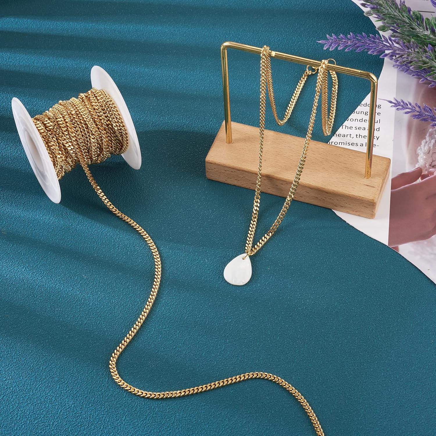 Pandahall 16.4 Feet Brass Curb Chain Link Real 18K Gold Plated Soldered Twisted Chain Necklace 3.1x3x1.5mm with Spool for DIY Jewelry Making - Image 3