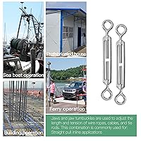 Vista 7 de 3 piezas tensor M5 de ojo a ojo de acero inoxidable 304, tensor de cable de alambre de tensión de alta resistencia para barandilla de cable, kit