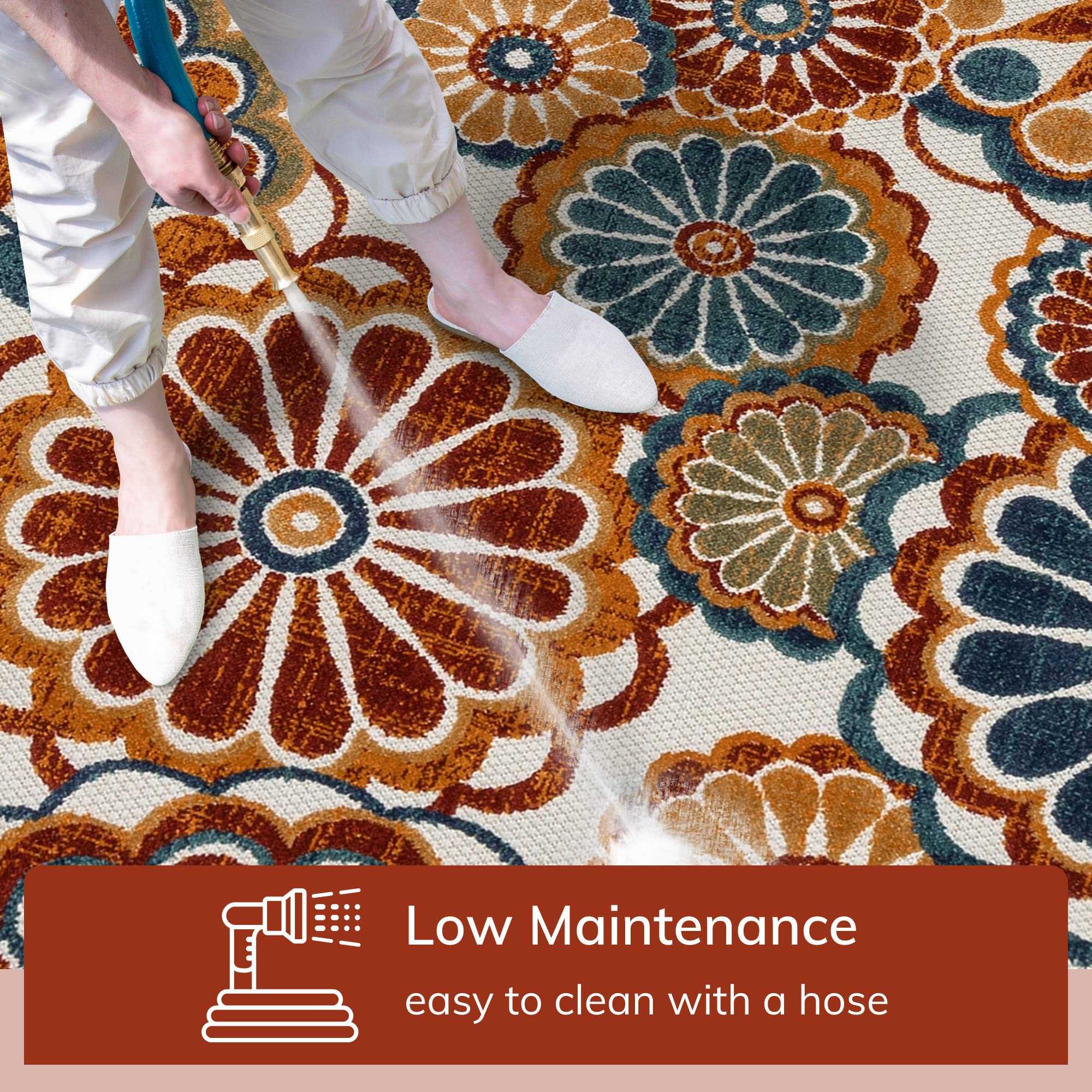 Well Woven Indoor/Outdoor Textured Neveh Ivory Floral 6'7